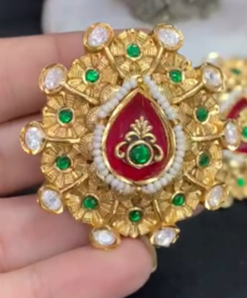 Gold & Moissanite Kundan Studs | Floral Earrings