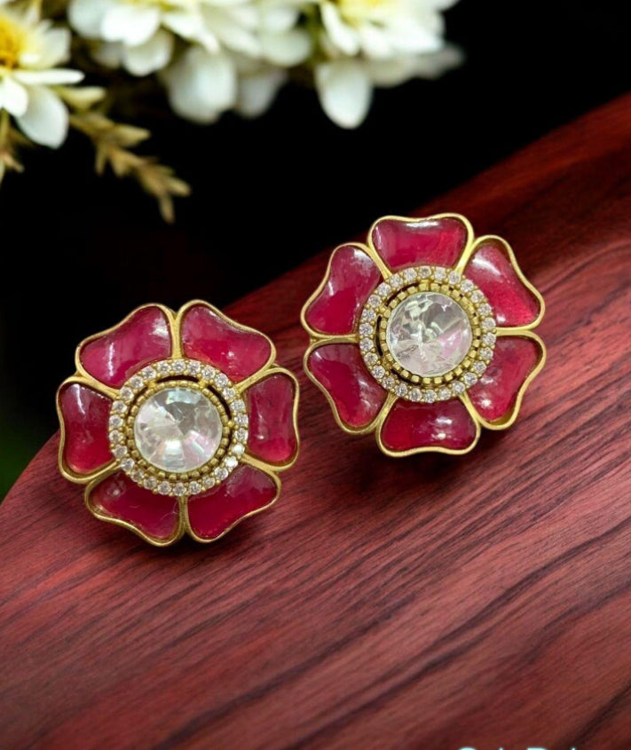 Moissanite Floral Studs | Indian Earrings