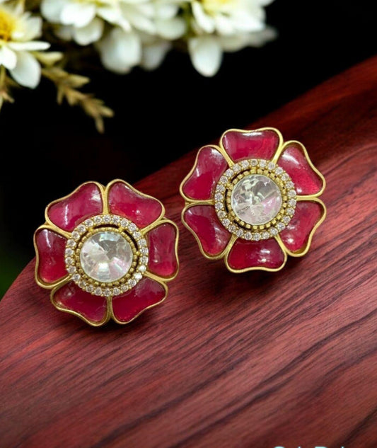 Moissanite Floral Studs | Indian Earrings
