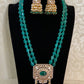 Polki Pendant Green Beads Necklace With Jumkis | Indian jewelry