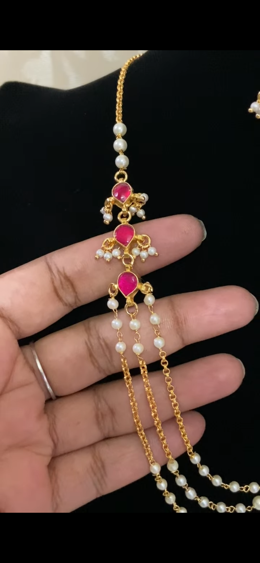 Triple Layer Pearl & Kundan Necklace With Earrings |  Indian Necklace
