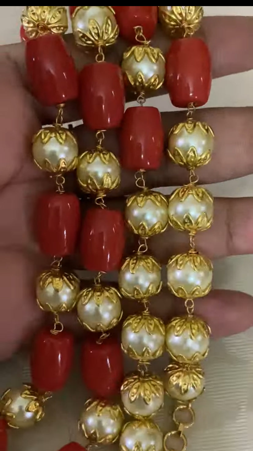 Coral & Pearl Mala Necklace