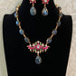 Jadau Pendant Natural Stones Fusion Necklace Set | Indian Necklace | Gift idea