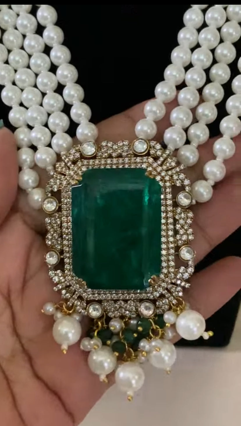 Doublet Kundan Pendant Pearl Mala |Victorian Pendant Pearl Necklace