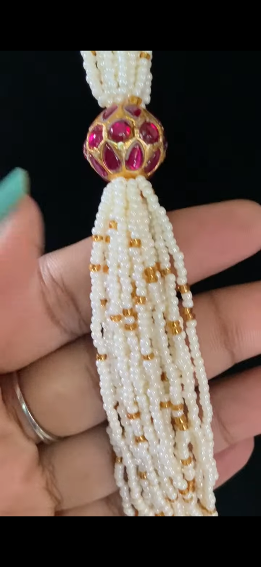 Kundan Beads Pearl Necklace | Moti Mala Necklace