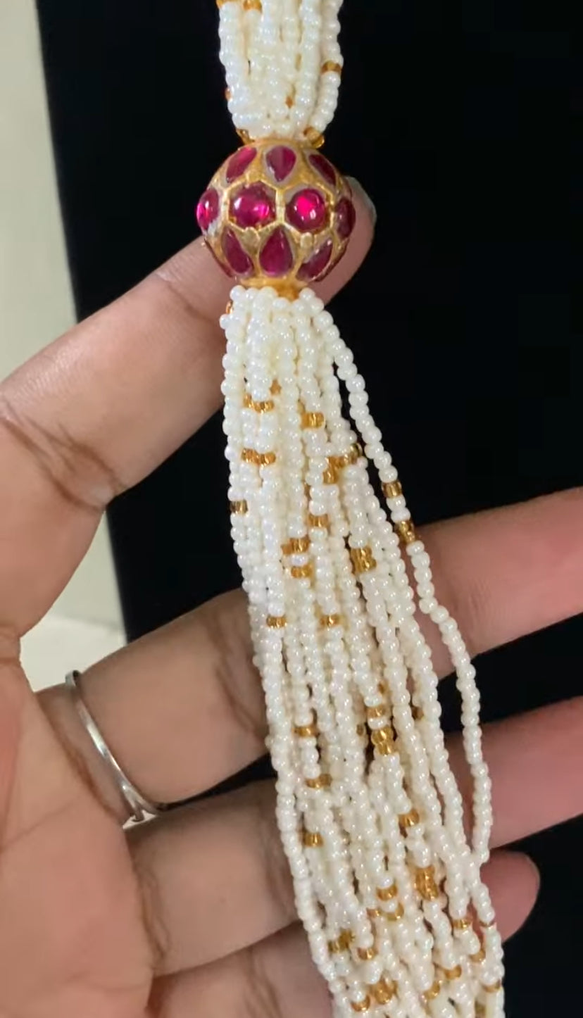 Kundan Beads Pearl Necklace | Moti Mala Necklace
