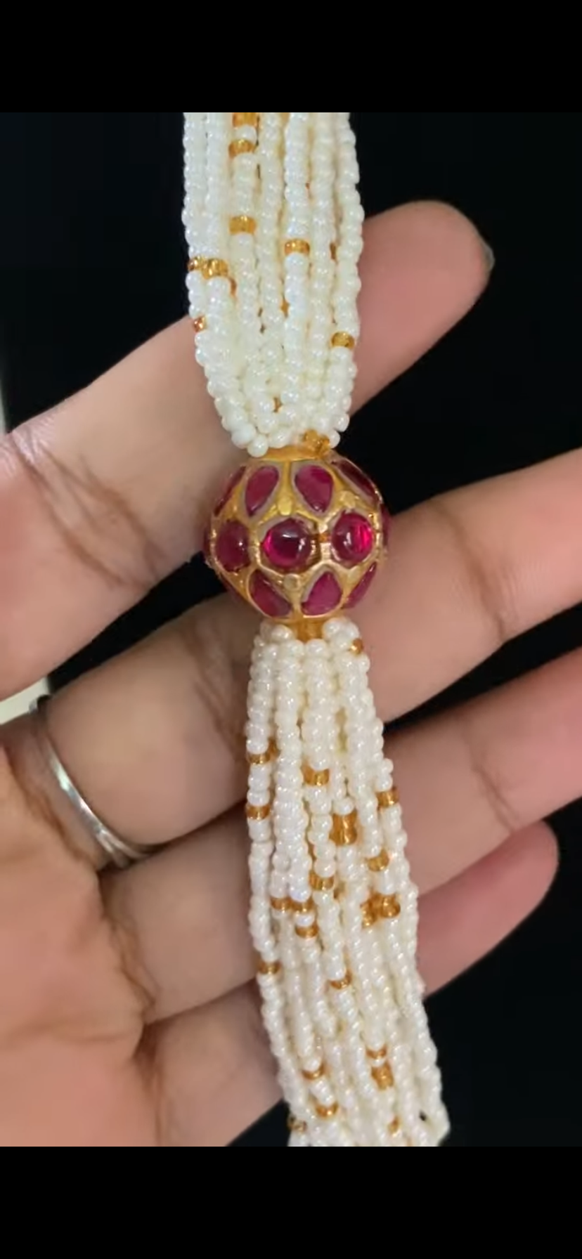 Kundan Beads Pearl Necklace | Moti Mala Necklace