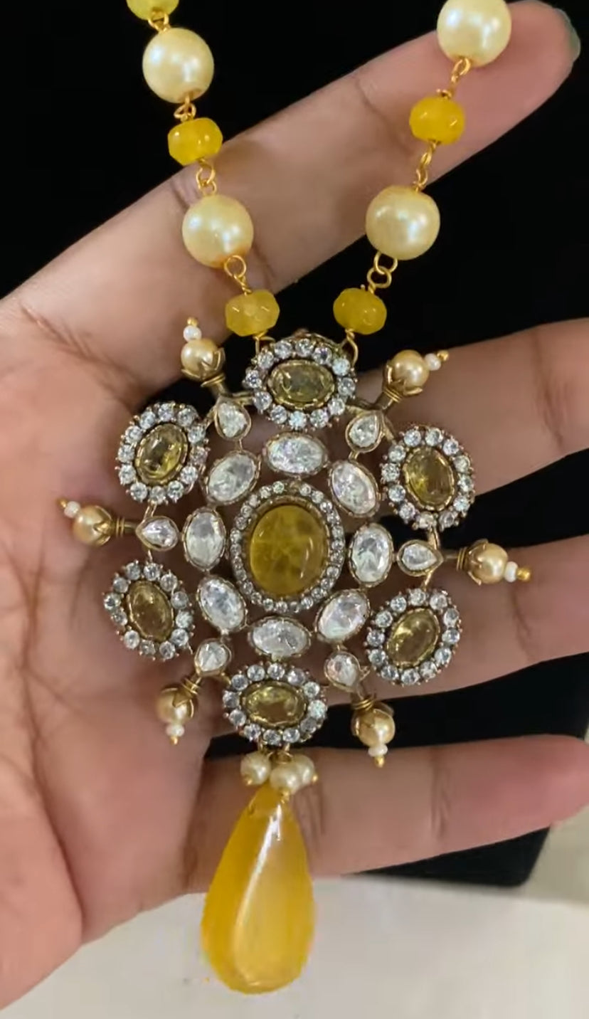 AD Victorian Pendant Pearl Nacklace With Earrings | Indian Traditional Jewelry