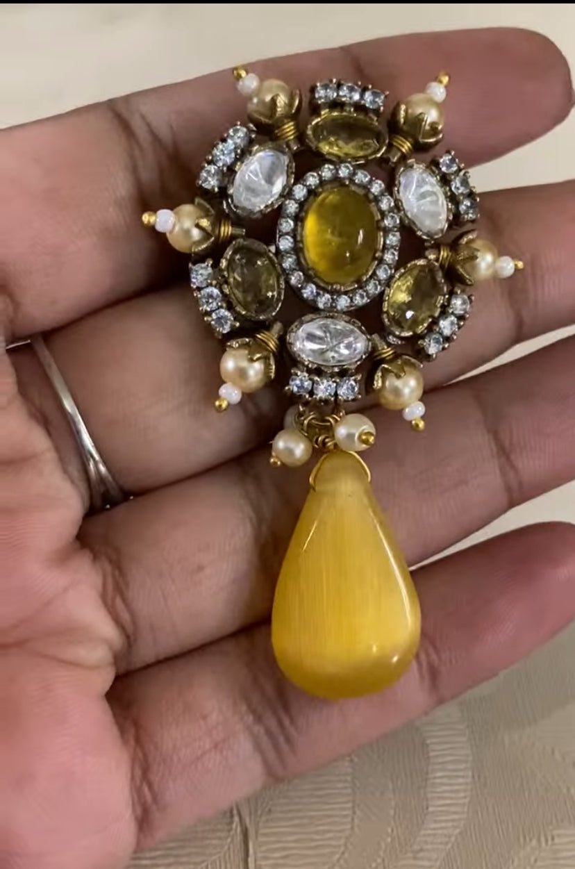AD Victorian Pendant Pearl Nacklace With Earrings | Indian Traditional Jewelry