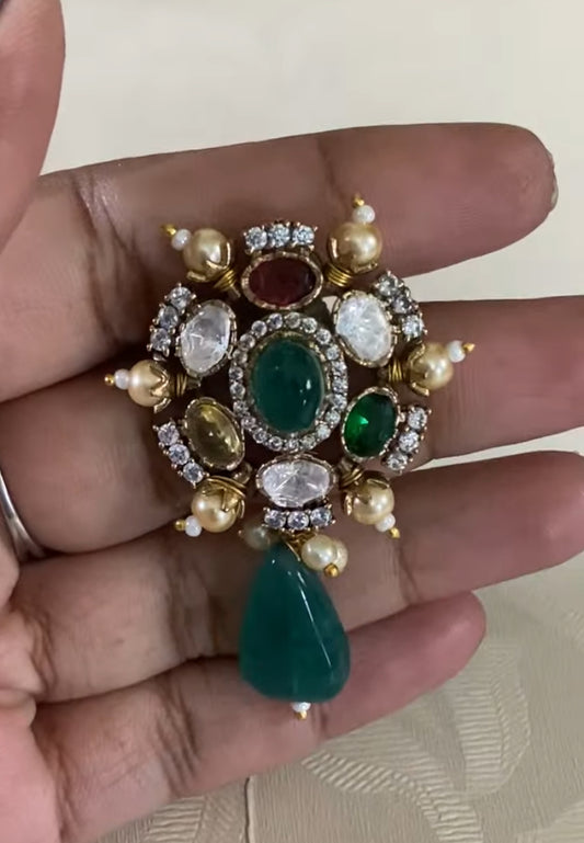 AD Victorian Pendant Pearl Nacklace With Earrings | Indian Traditional Jewelry