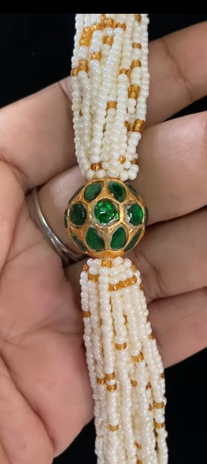 Kundan Beads Pearl Necklace | Moti Mala Necklace