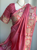 Floral Embroidery Premium Tussar Silk Saree | Partywear Saree | Sarees in USA