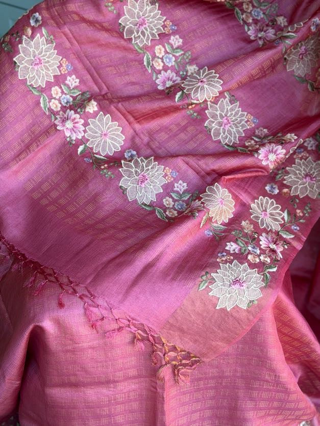 Floral Embroidery Premium Tussar Silk Saree | Partywear Saree | Sarees in USA