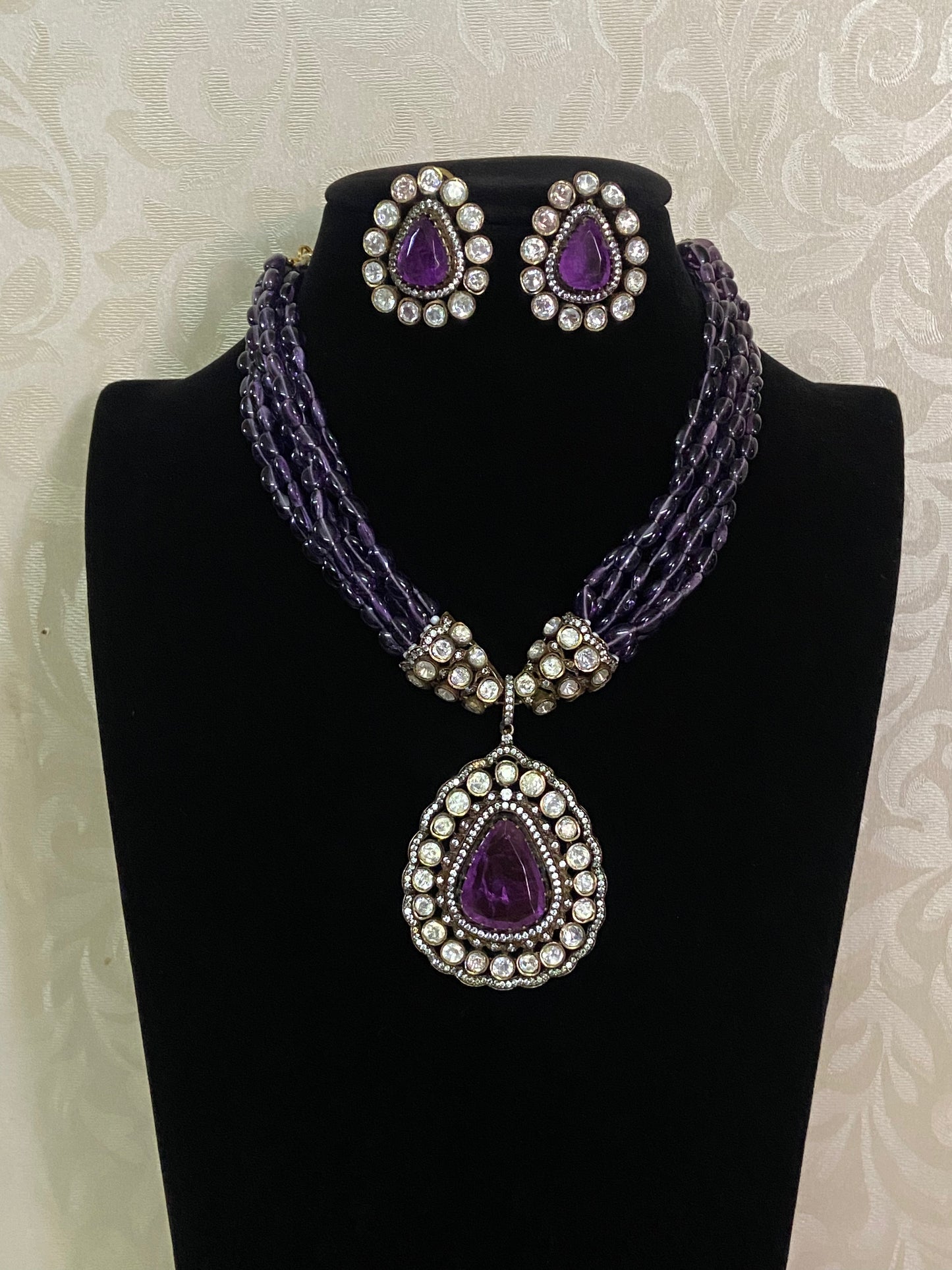 Victorian Moissanite Pendant Beads Necklace Set | Partywear Necklace | Gift Idea