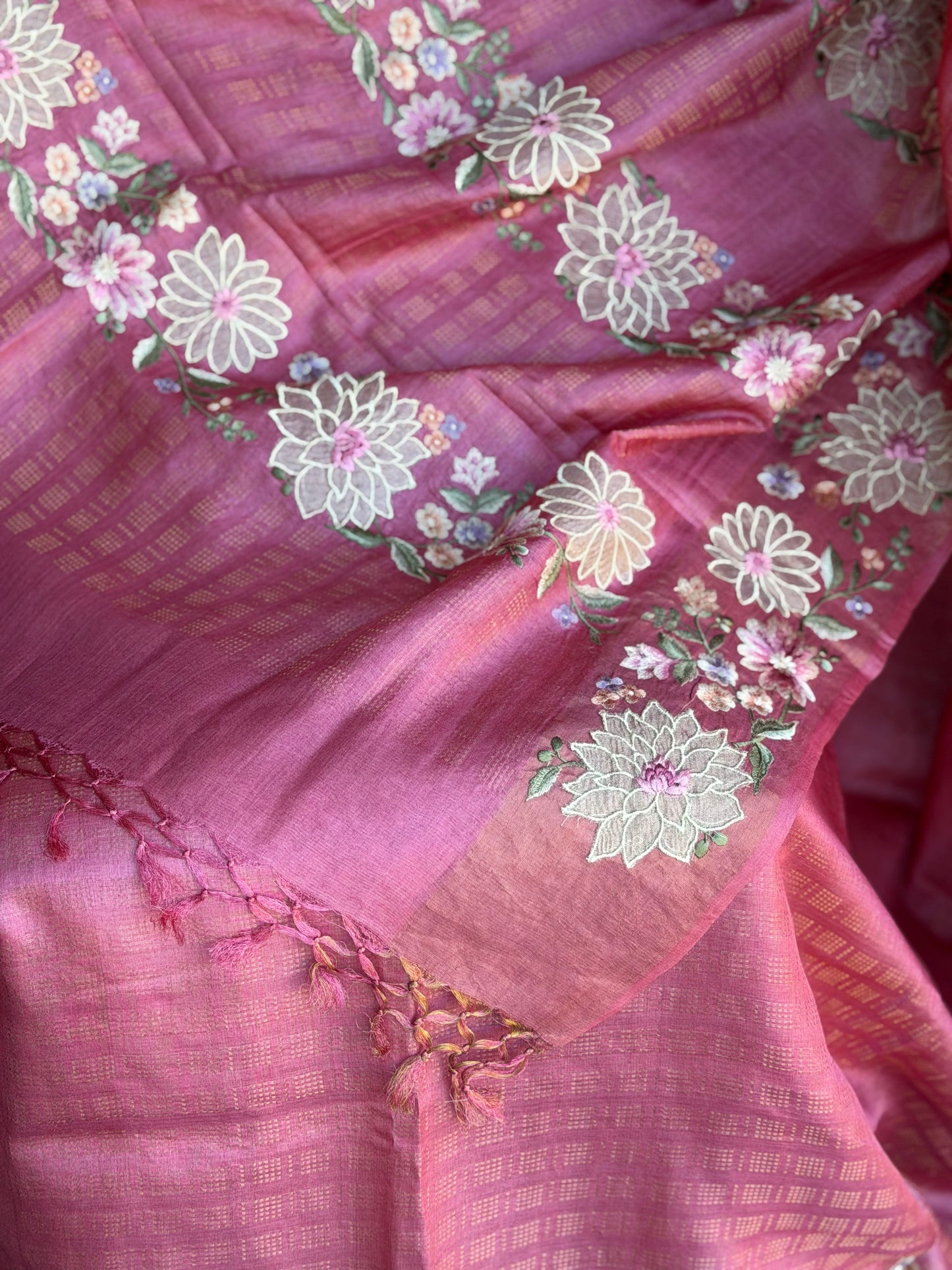 Floral Embroidery Premium Tussar Silk Saree | Partywear Saree | Sarees in USA