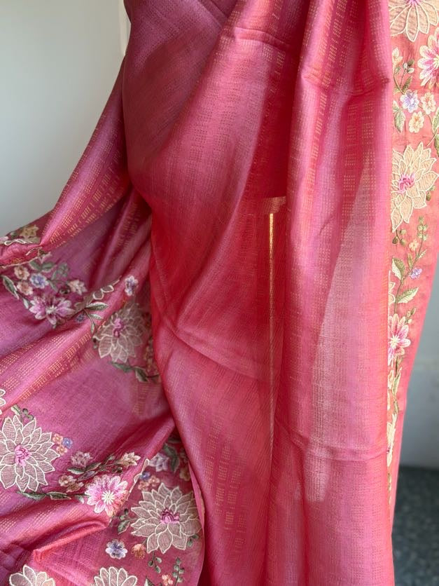 Floral Embroidery Premium Tussar Silk Saree | Partywear Saree | Sarees in USA
