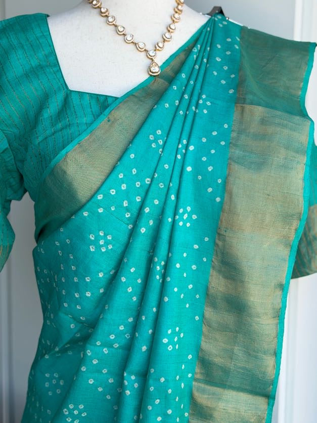 Premium Bandini Print Tussar  Saree |  Party wear Saree |  Sarees in USA