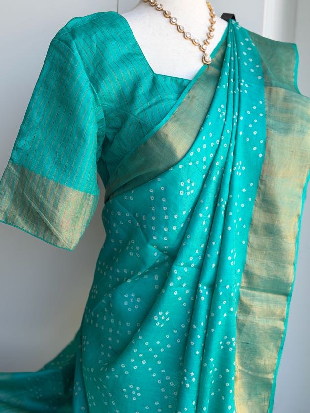 Premium Bandini Print Tussar  Saree |  Party wear Saree |  Sarees in USA