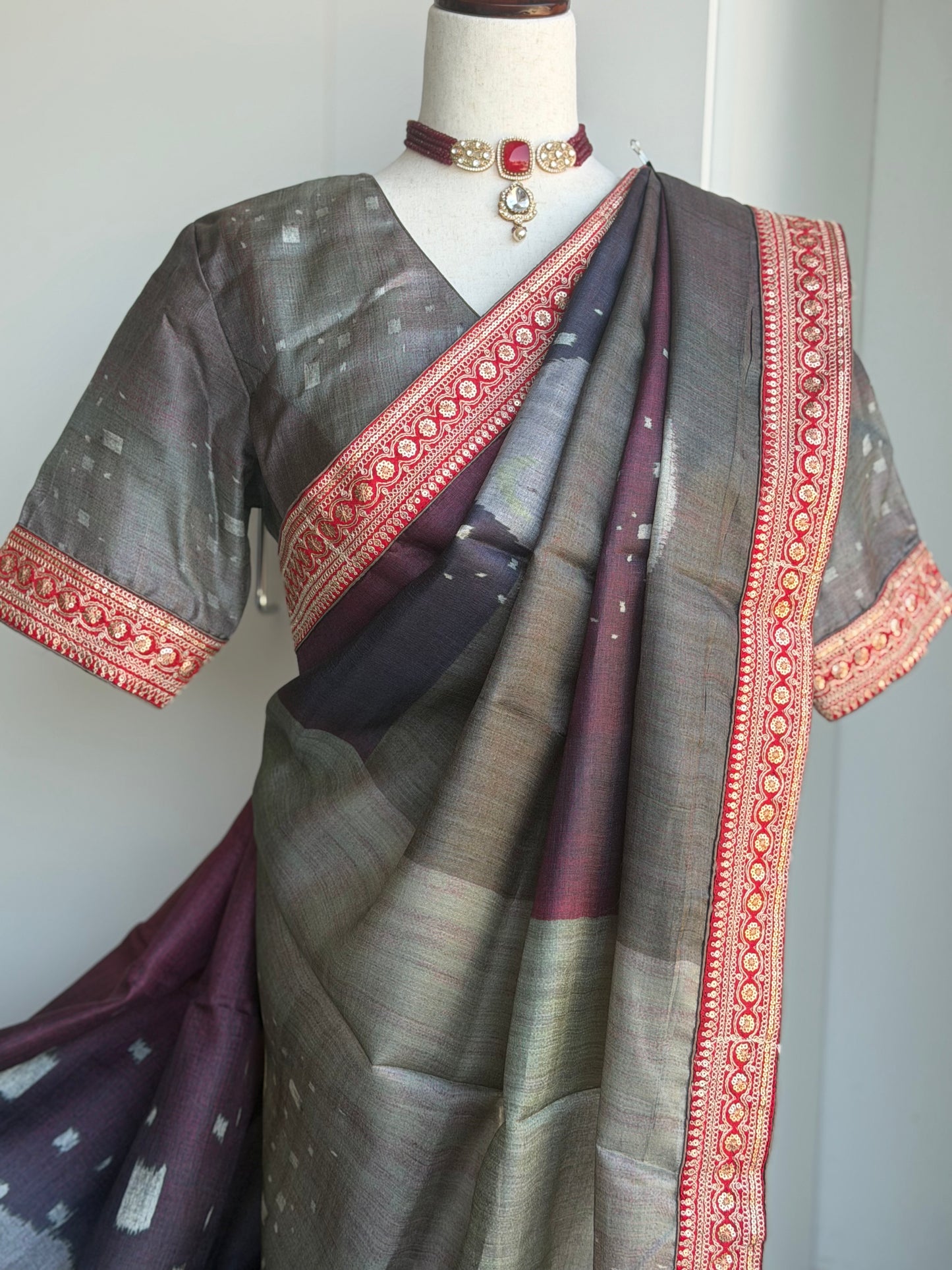 Pure Tussar Embroidery Lace Border Saree |  Party wear saree | Sarees in USA