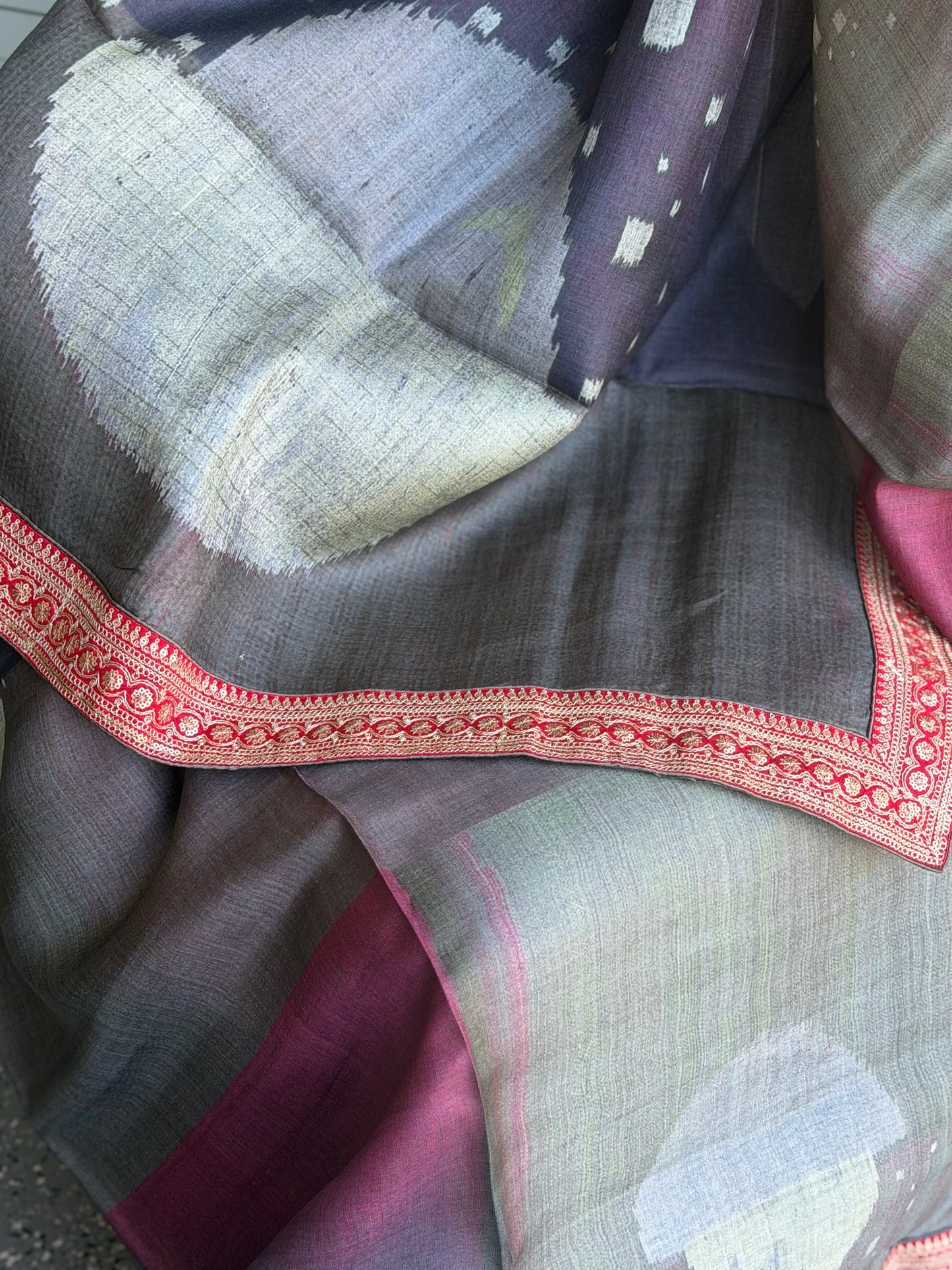 Pure Tussar Embroidery Lace Border Saree |  Party wear saree | Sarees in USA