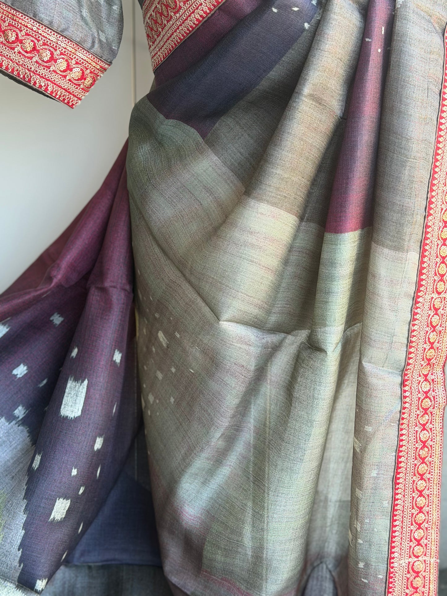 Pure Tussar Embroidery Lace Border Saree |  Party wear saree | Sarees in USA