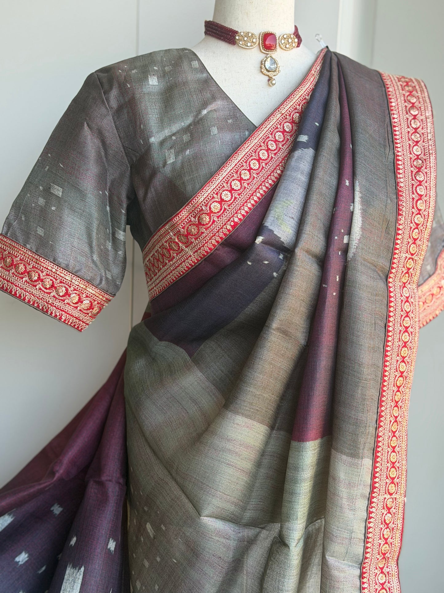 Pure Tussar Embroidery Lace Border Saree |  Party wear saree | Sarees in USA