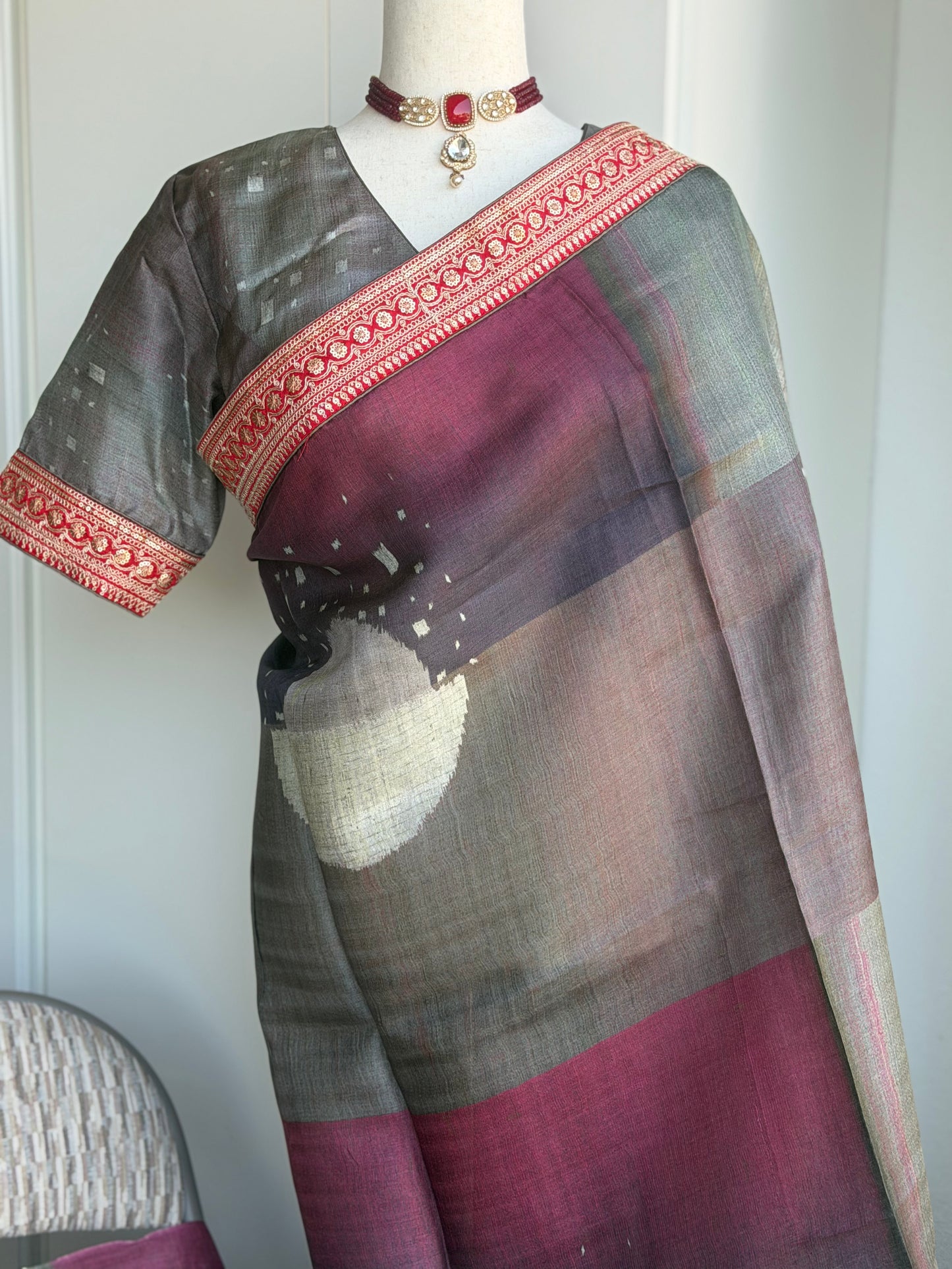 Pure Tussar Embroidery Lace Border Saree |  Party wear saree | Sarees in USA