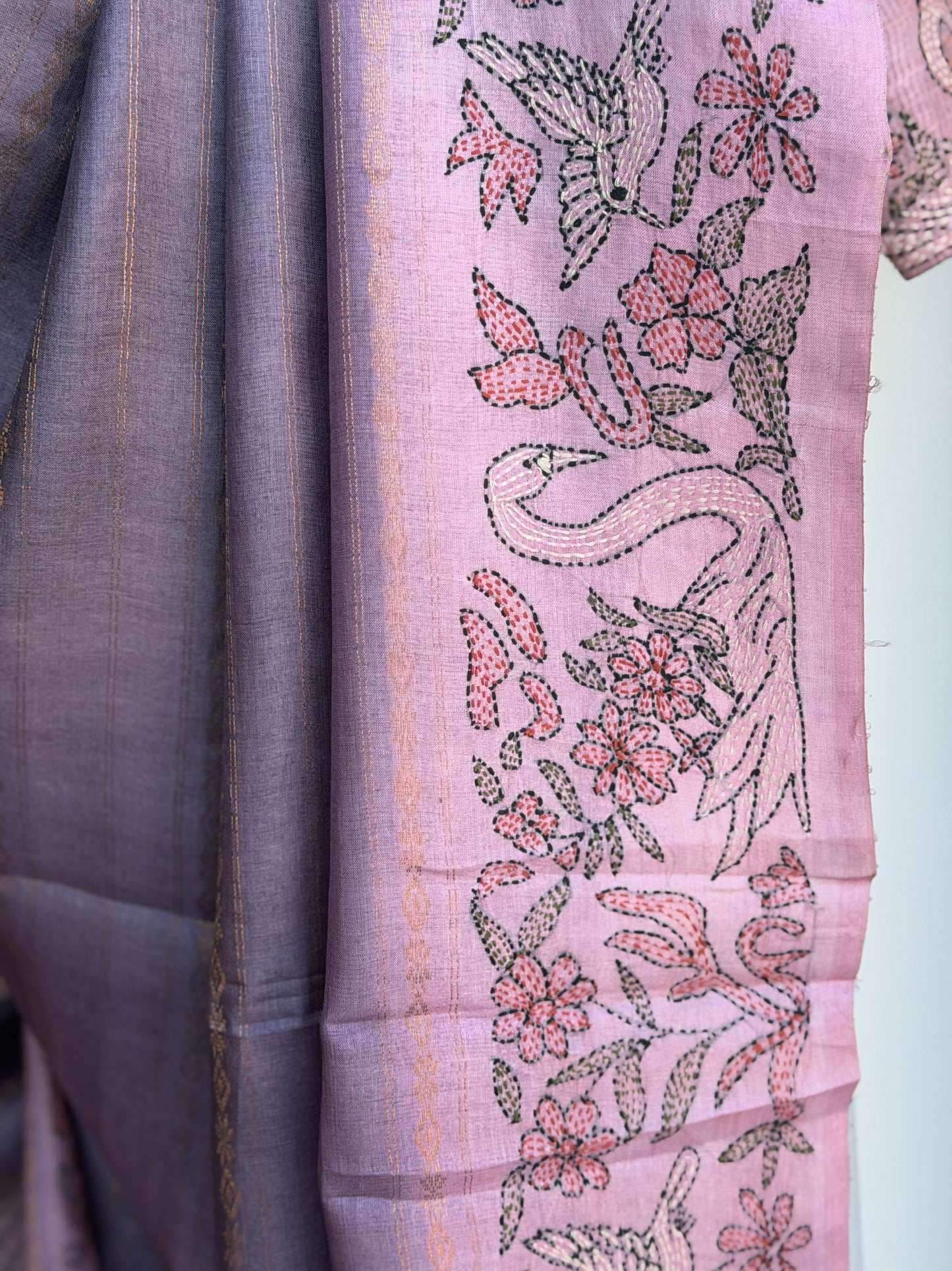 Tussar kantha Work Saree |  Party wear saree | Hand Embroidery Sarees in USA