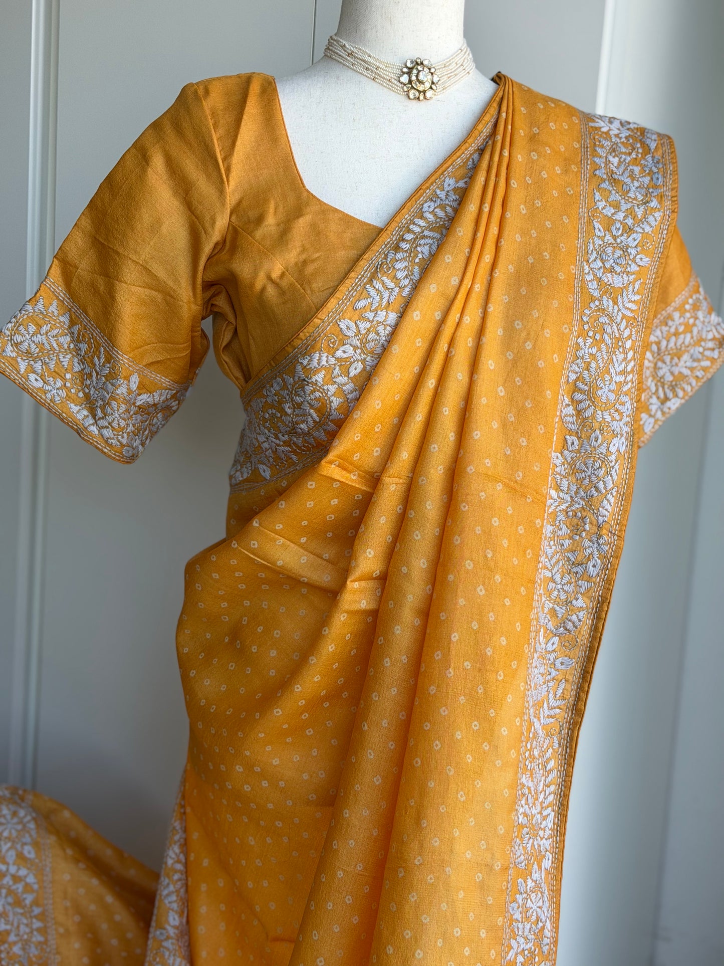 Pure Tussar Hand Work Bandini Saree | Indian Sarees In USA | Mustard Color saree