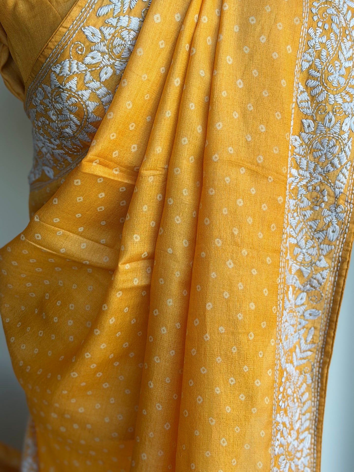 Pure Tussar Hand Work Bandini Saree | Indian Sarees In USA | Mustard Color saree