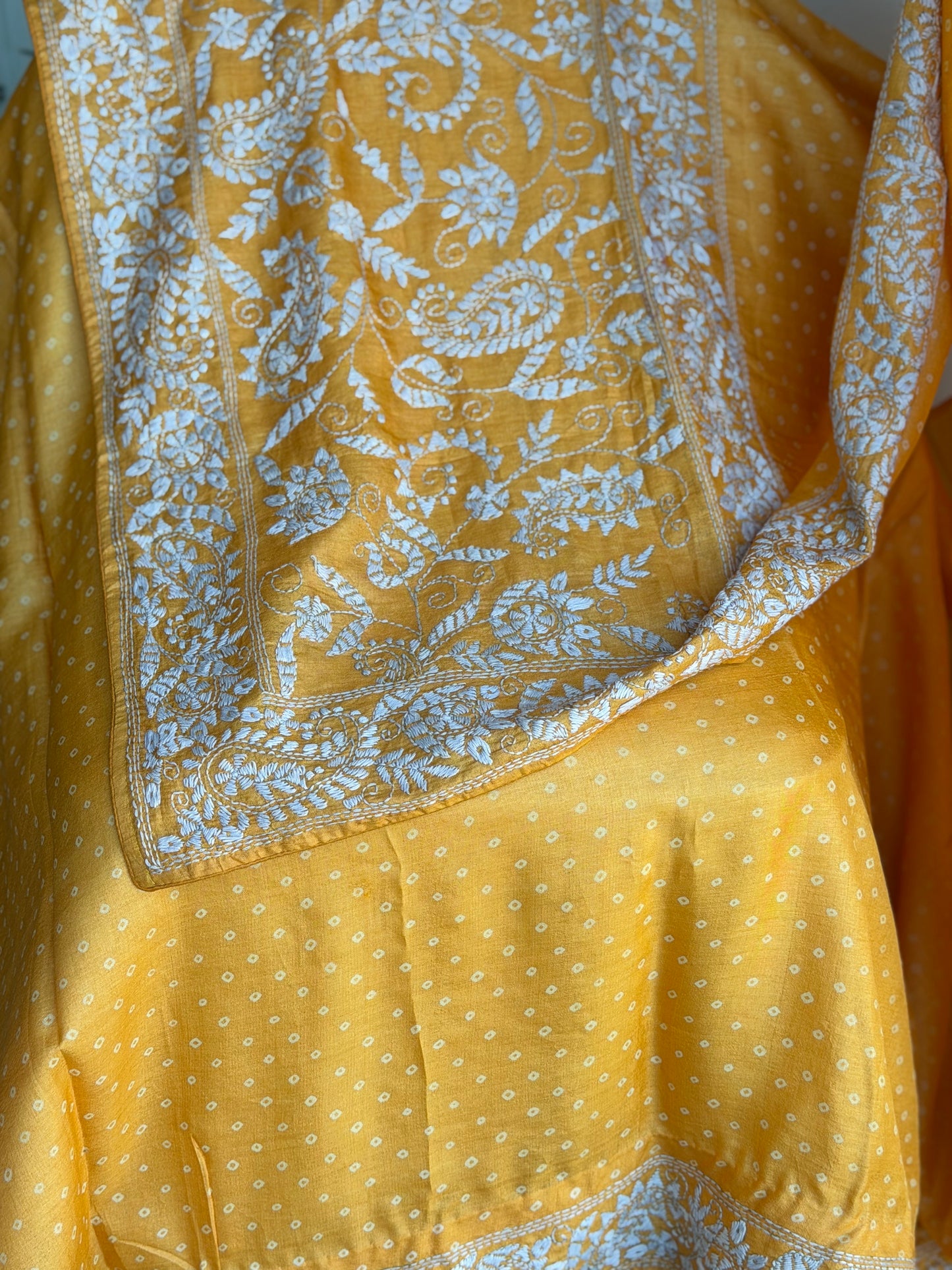 Pure Tussar Hand Work Bandini Saree | Indian Sarees In USA | Mustard Color saree