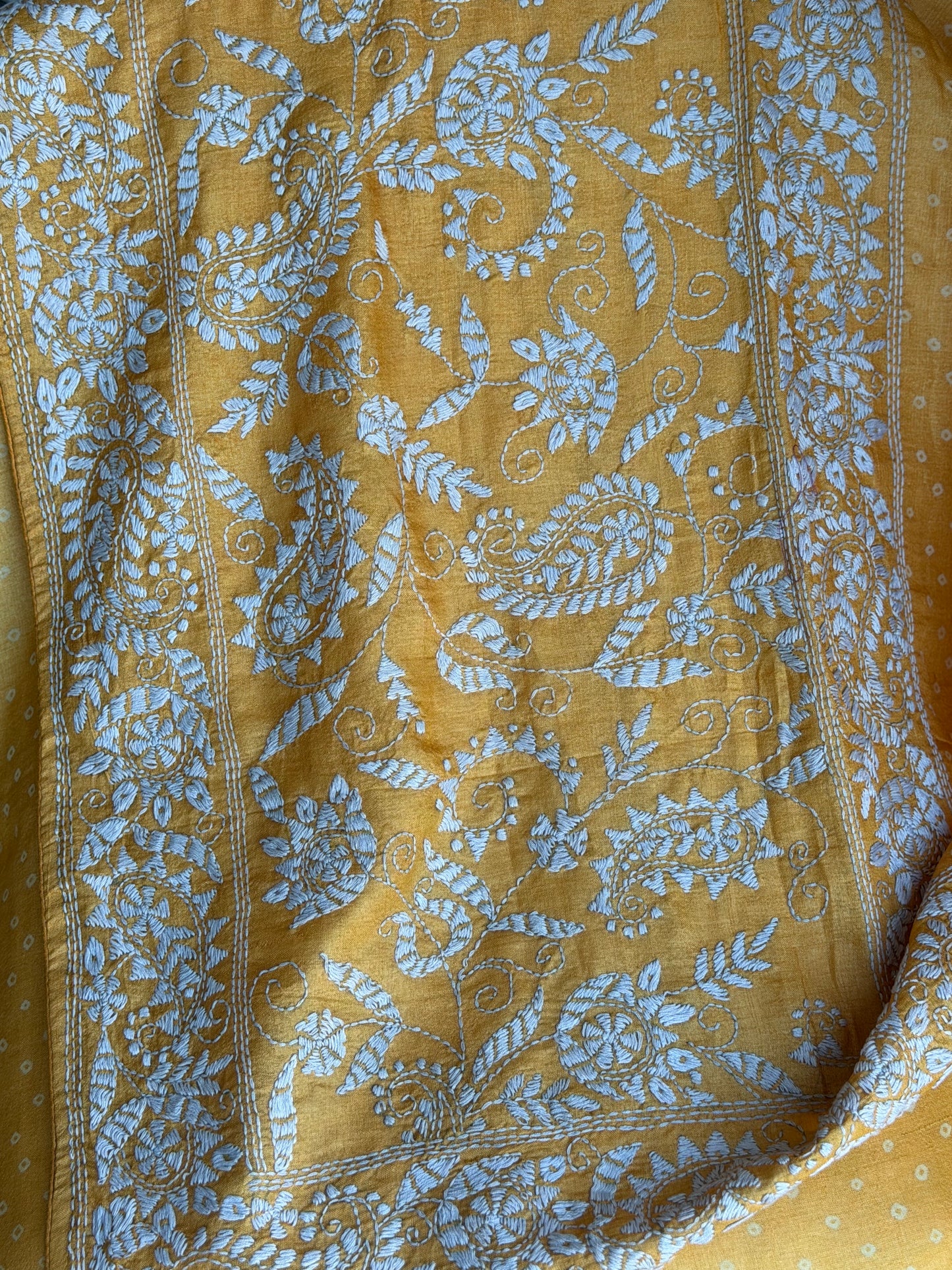 Pure Tussar Hand Work Bandini Saree | Indian Sarees In USA | Mustard Color saree