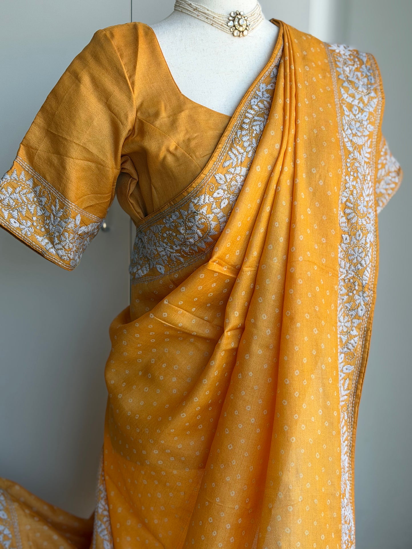 Pure Tussar Hand Work Bandini Saree | Indian Sarees In USA | Mustard Color saree