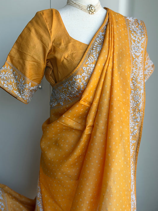 Pure Tussar Hand Work Bandini Saree | Indian Sarees In USA | Mustard Color saree