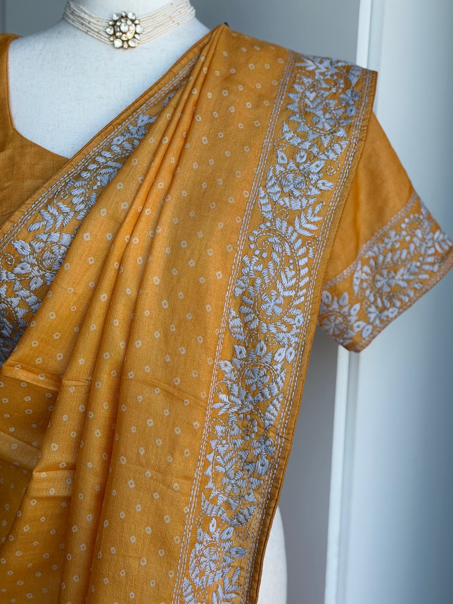 Pure Tussar Hand Work Bandini Saree | Indian Sarees In USA | Mustard Color saree