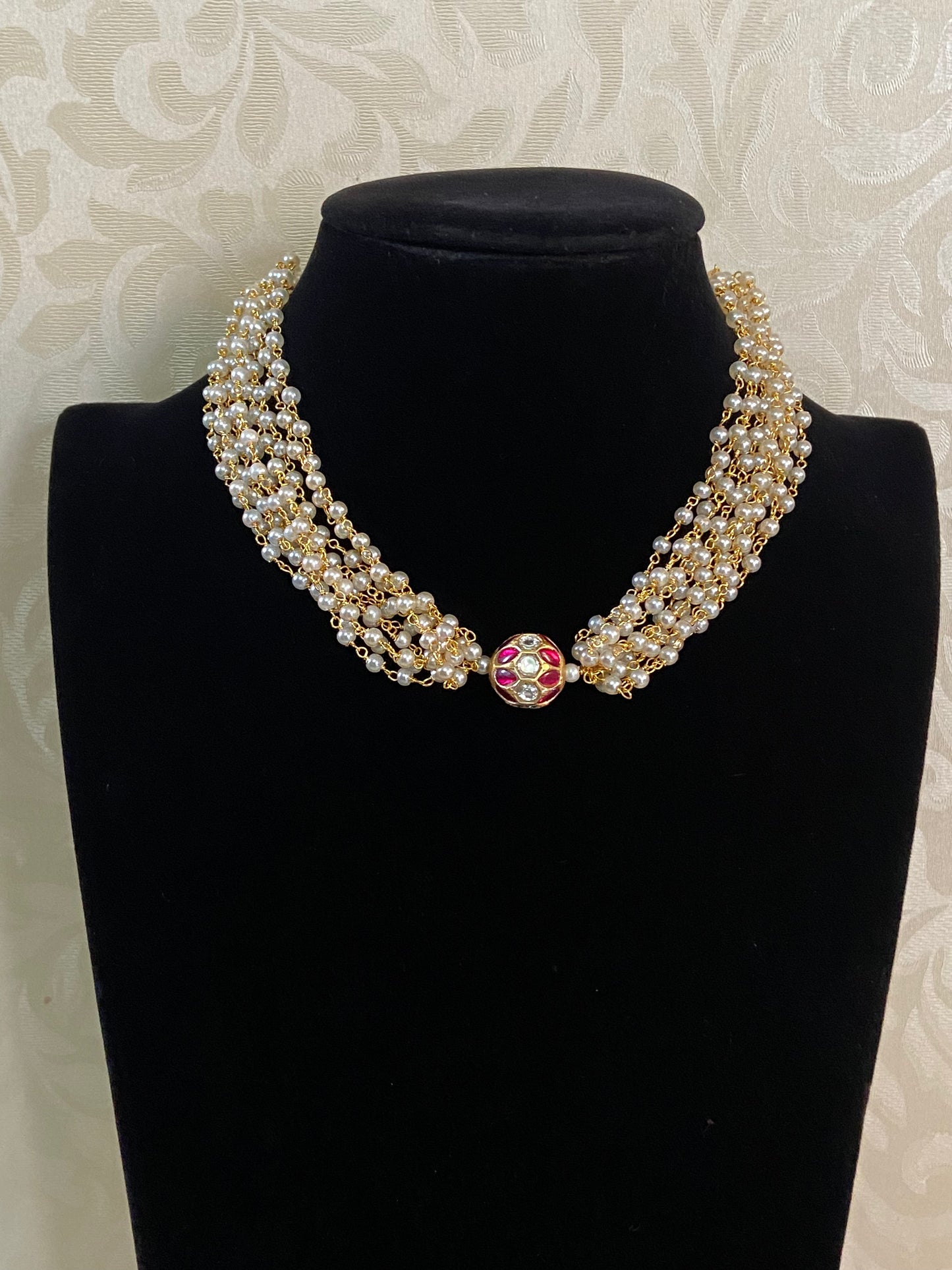 Jadau Kundan Ball Pendant Pearl Choker |  Beads Choker In Indian Jewelry