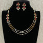 Triple Layer Pearl & Kundan Necklace With Earrings |  Indian Necklace