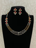 Triple Layer Pearl & Kundan Necklace With Earrings |  Indian Necklace