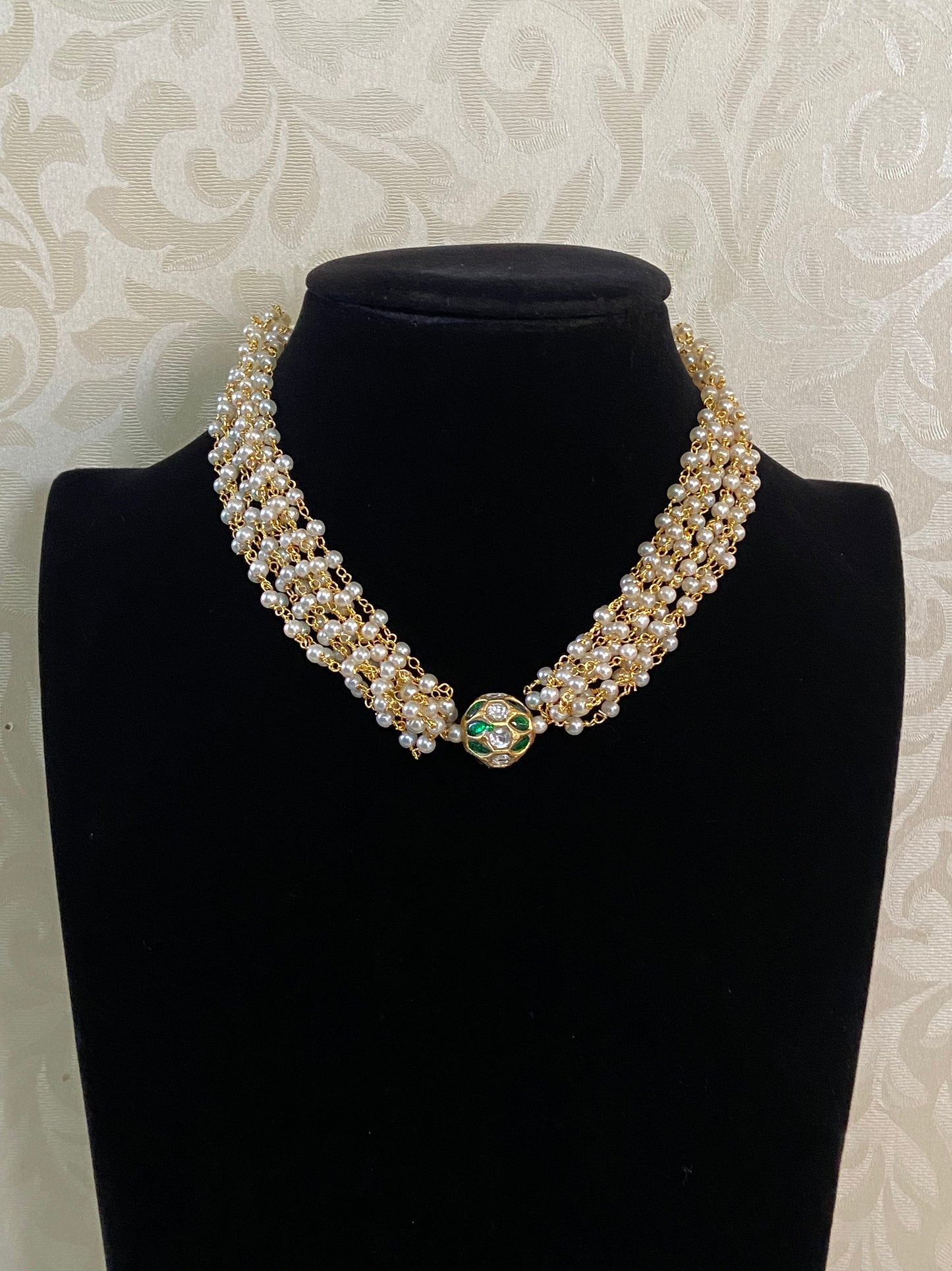 Jadau Kundan Ball Pendant Pearl Choker |  Beads Choker In Indian Jewelry