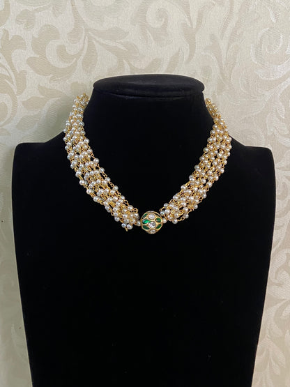 Jadau Kundan Ball Pendant Pearl Choker |  Beads Choker In Indian Jewelry