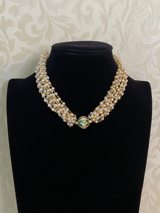 Jadau Kundan Ball Pendant Pearl Choker |  Beads Choker In Indian Jewelry