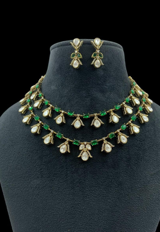 Victorian AD Polki Necklace With Earrings | Indian Necklace