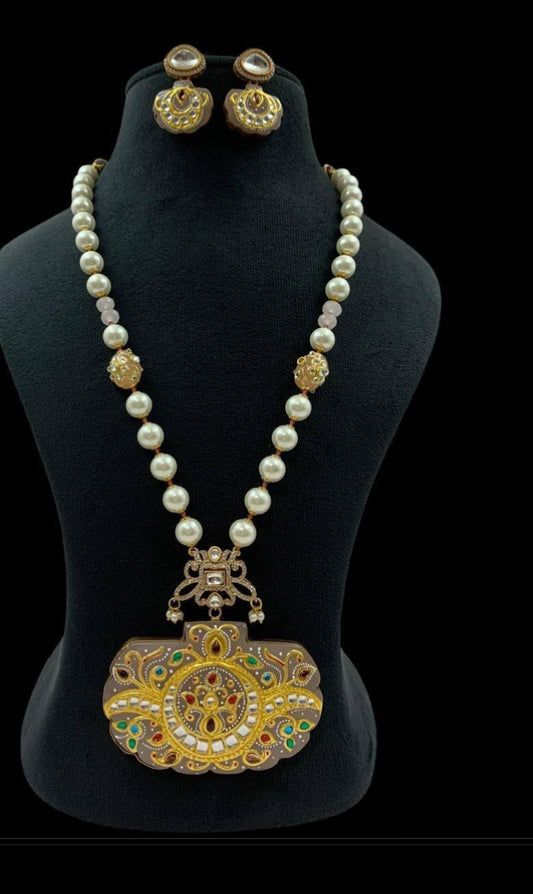 Meenakari Work Pendant Pearl Mala | Precious Pendant Necklace