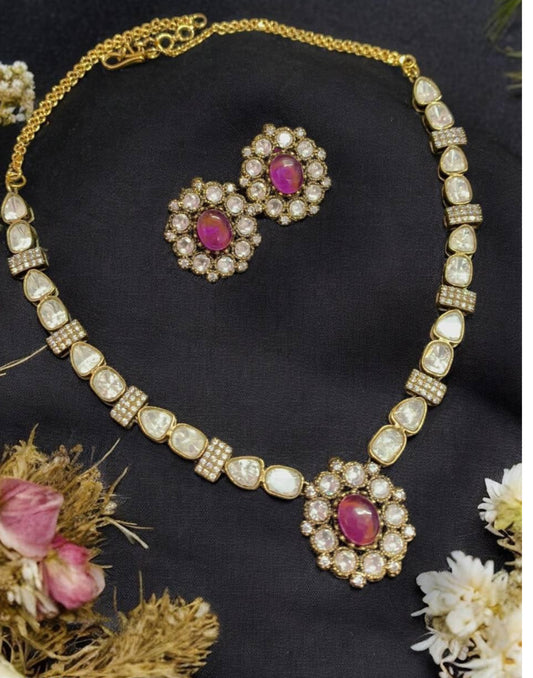 Victorian Polki Kundan Necklace | Trendy Necklace With Earrings