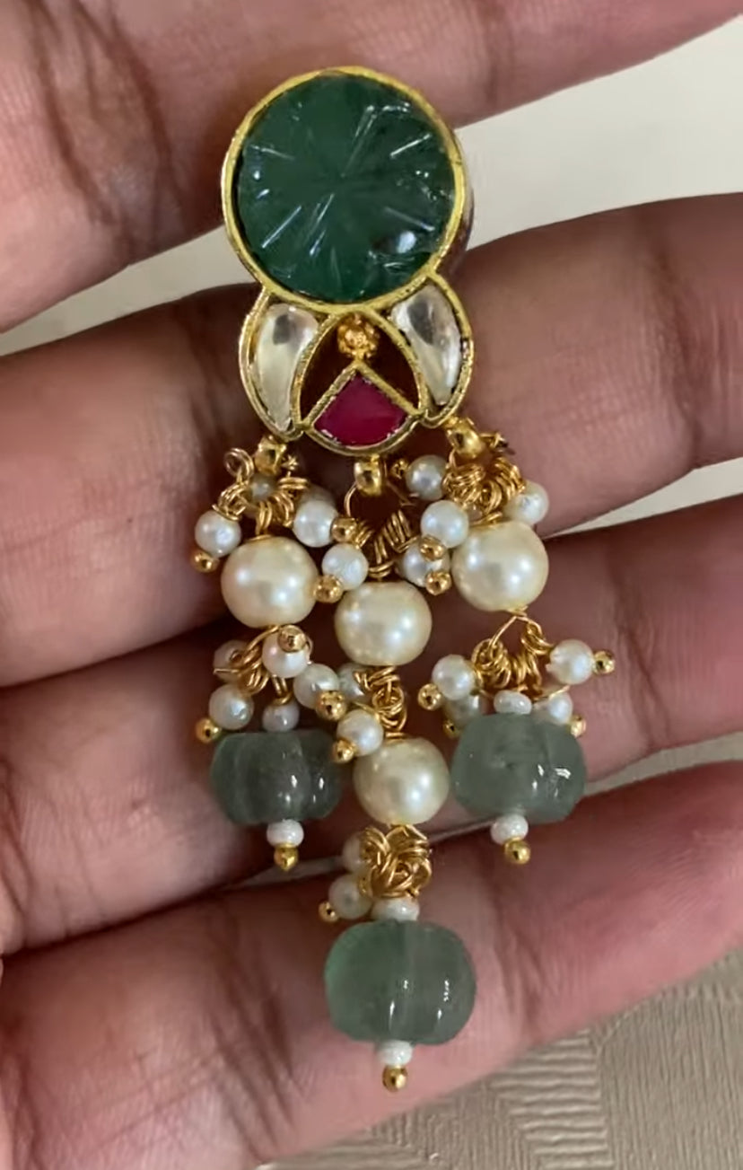 Ahmedabadi Kundan & Green Beads Necklace | Latest Necklace