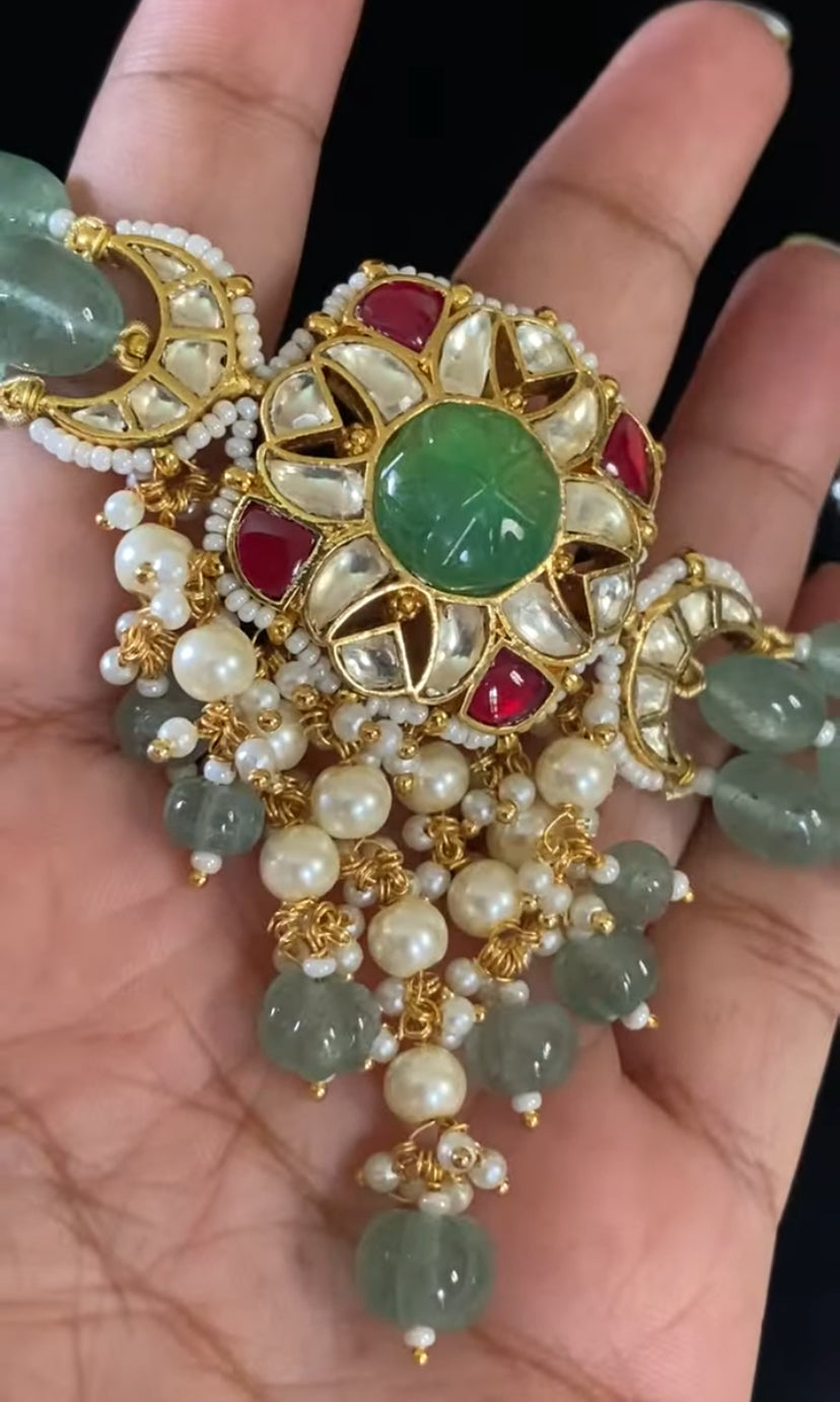 Ahmedabadi Kundan & Green Beads Necklace | Latest Necklace