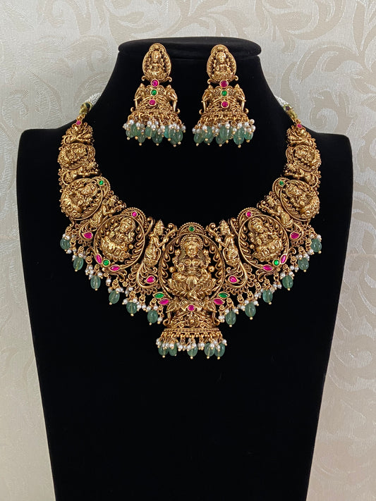 Traditional Temple Lakshmi Necklace Set | Indian Bridal Jewelry