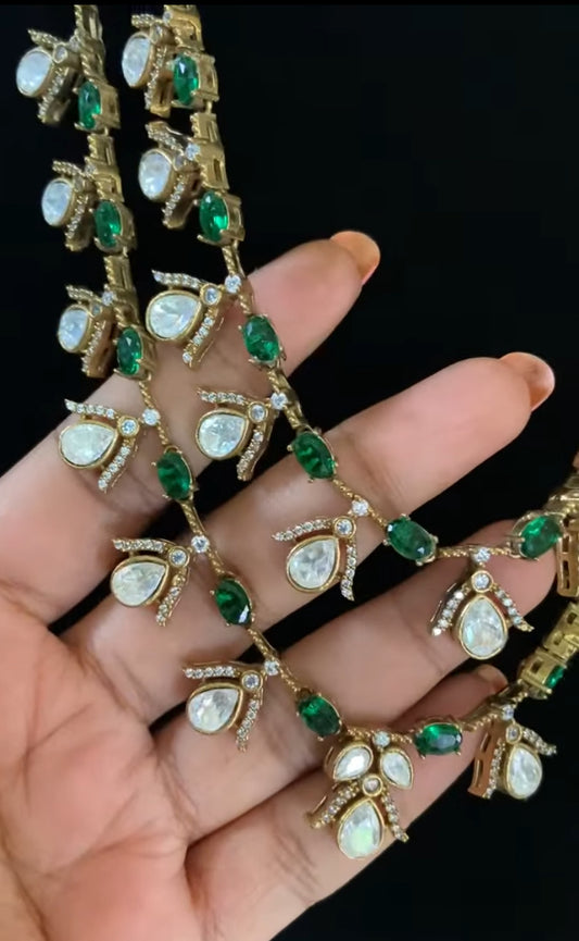 Victorian AD Polki Necklace With Earrings | Indian Necklace