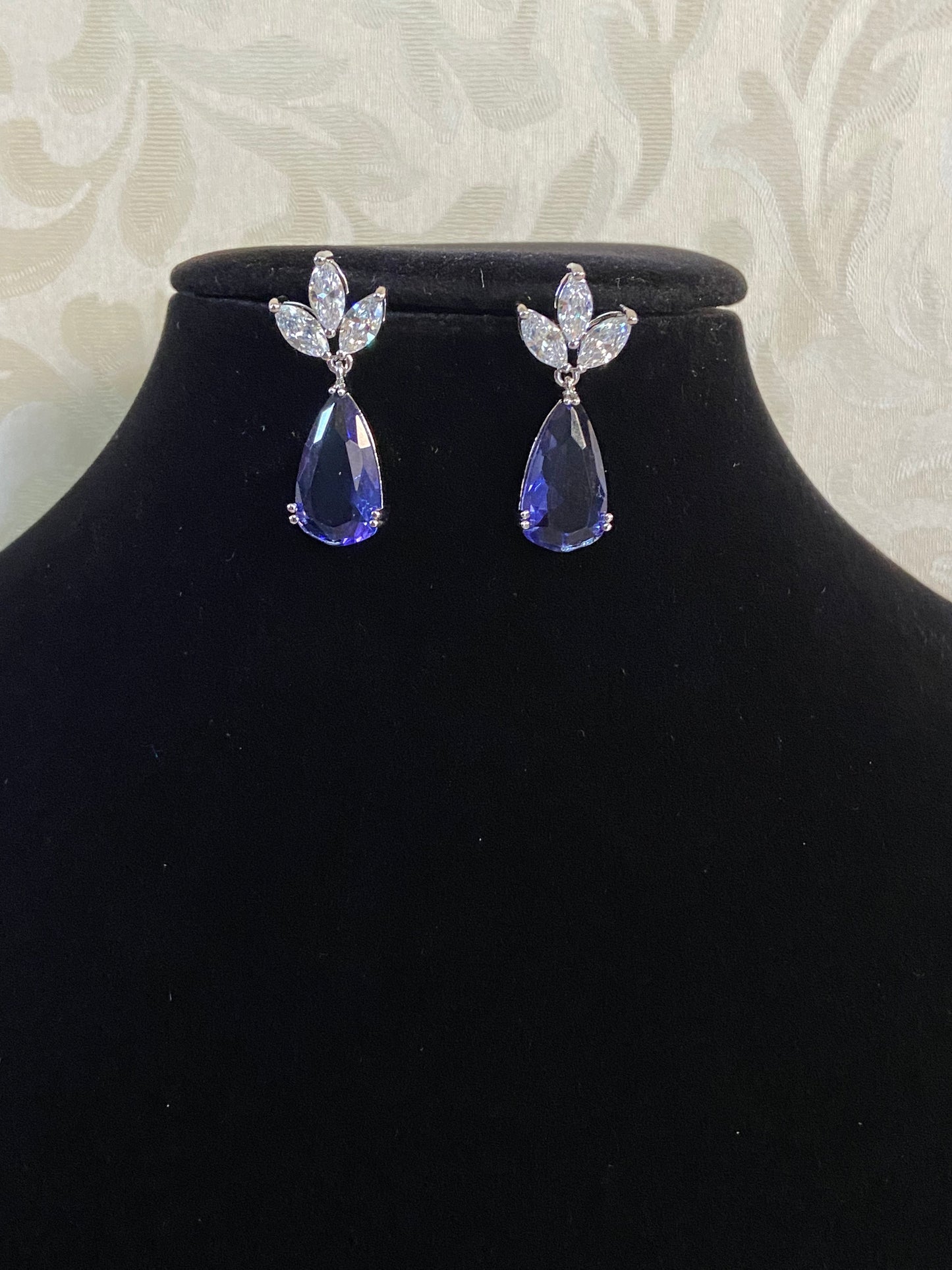 Rhodium CZ Classic Earrings | CZ Purple Earrings