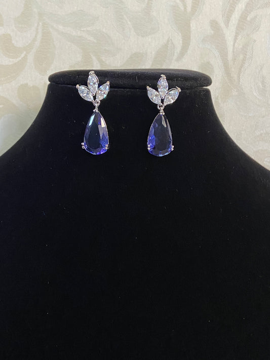 Rhodium CZ Classic Earrings | CZ Purple Earrings